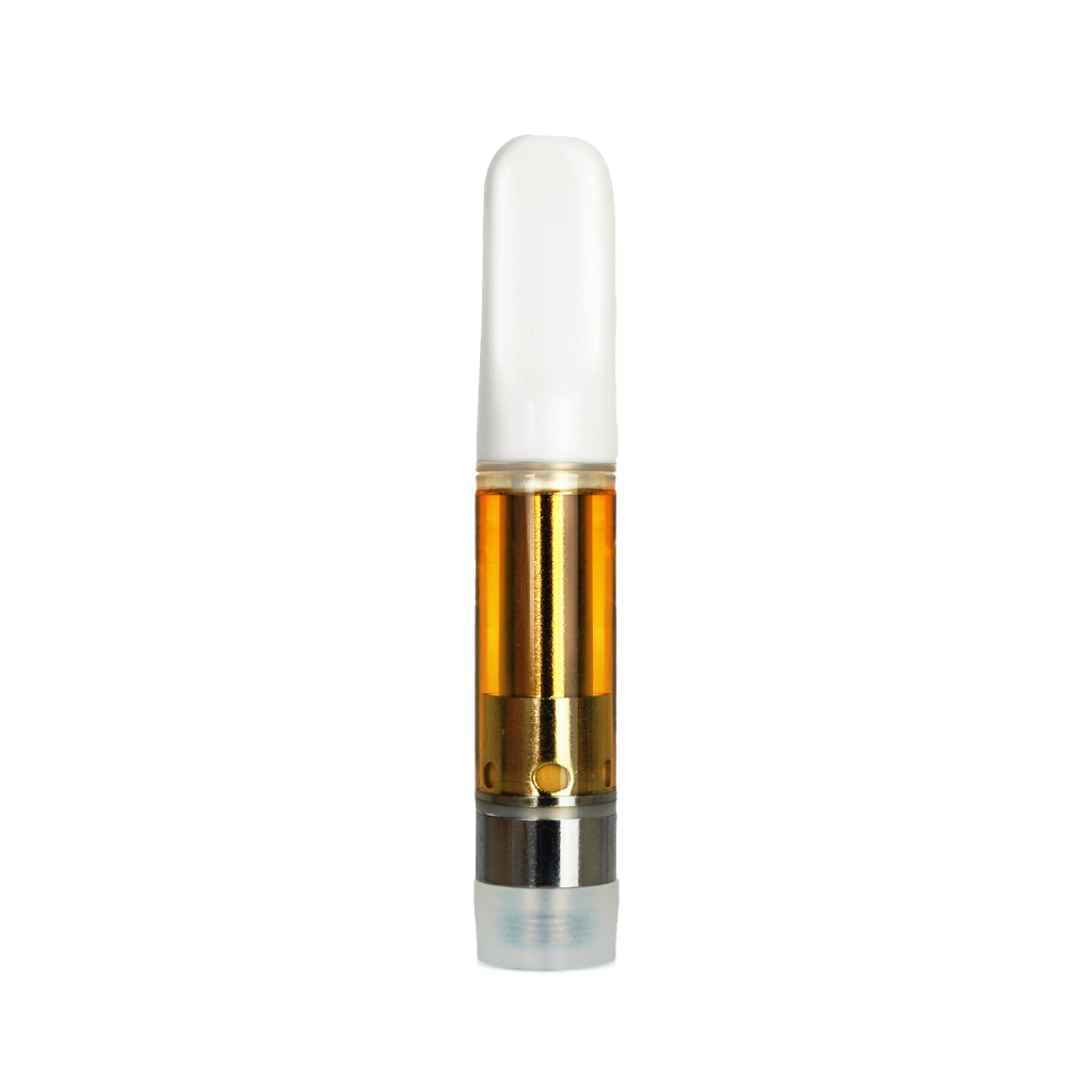 Vape cartridge with a white tip on a white background